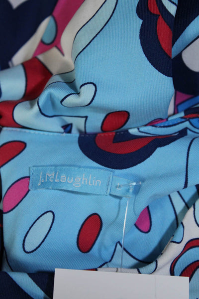 J. Mclaughlin Womens Abstract Round Neck Long Sleeve Dress Light Blue Size L