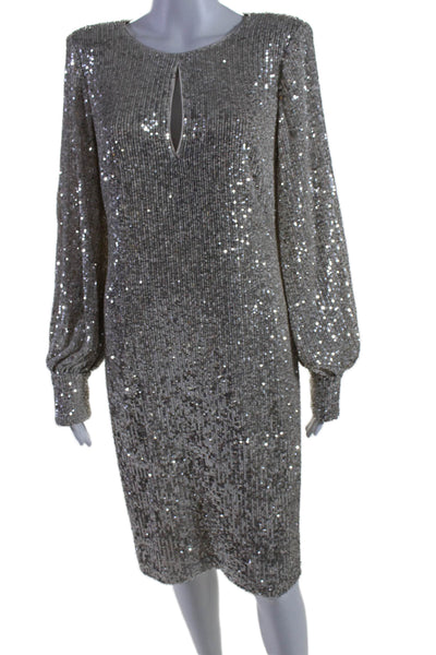 Eliza J Womens Sequin Cut Out Round Neck Long Sleeve Zip Up Dress Beige Size 12