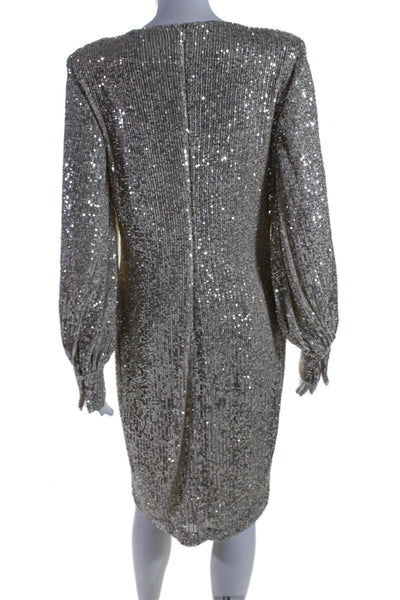 Eliza J Womens Sequin Cut Out Round Neck Long Sleeve Zip Up Dress Beige Size 12