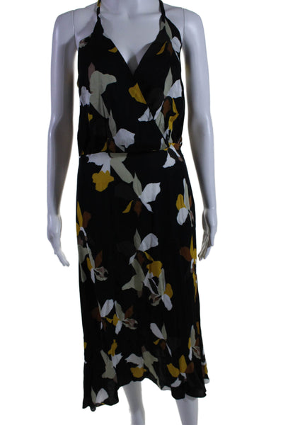 Andrea Marques Womens Spaghetti Strap Abstract Faux Wrap Dress Black Yellow 4