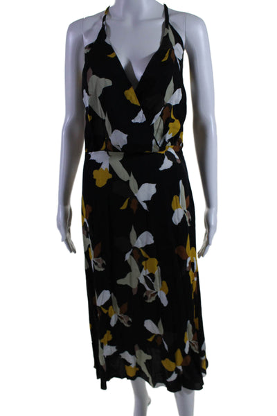 Andrea Marques Womens Spaghetti Strap Abstract Faux Wrap Dress Black Yellow 4