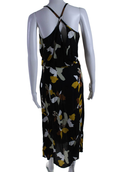 Andrea Marques Womens Spaghetti Strap Abstract Faux Wrap Dress Black Yellow 4