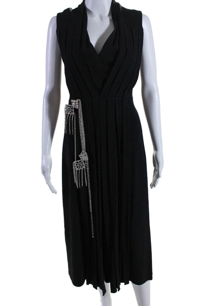 Gucci Womens Back Zip Sleeveless V Neck Crystal Midi Shift Dress Black Small