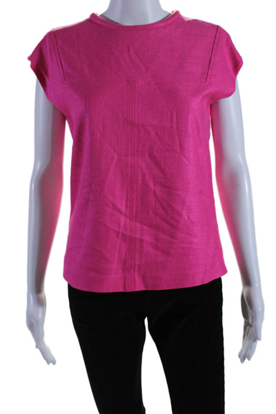 Trina Turk Womens Back Zip Sleeveless Round Neck Woven Top Pink Size Extra Small