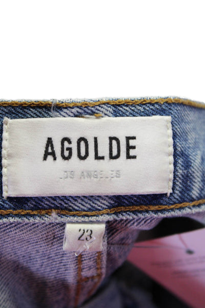 Agolde Womens Cotton Button High Rise Distress Straight Jeans Blue Size EUR 23