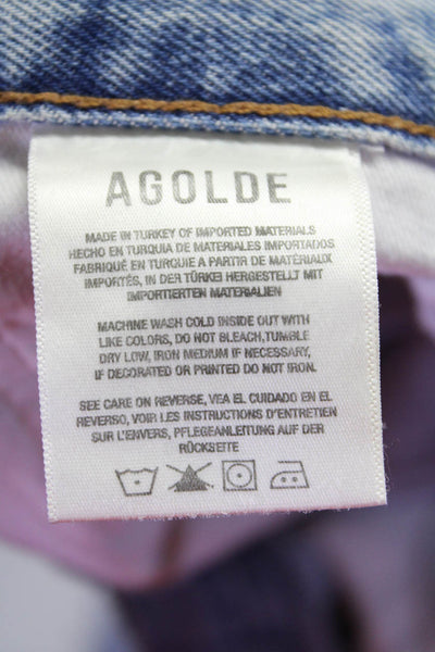 Agolde Womens Cotton Button High Rise Distress Straight Jeans Blue Size EUR 23