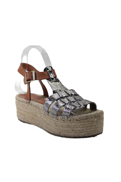 La Corde Blanche Womens Espadrille Patchwork Metallic Sandals Brown Size EUR 38