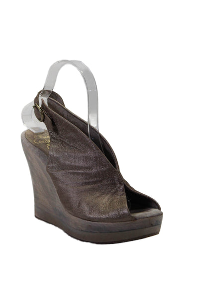 Callen Cordero Womens Metallic Peep Toe Slingback Wedge Heels Brown Size 8