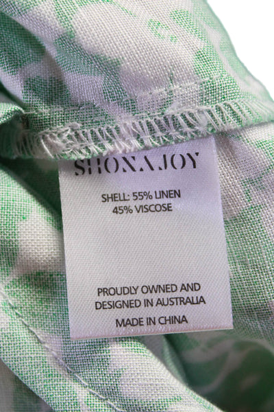 Shona Joy Women's V-Neck Puff Sleeves Tiered Mini Dress Green Floral Size 4