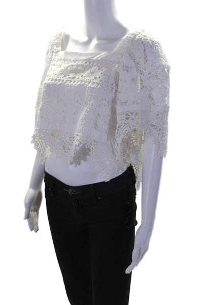 Sea Women's Square Neck Short Sleeves Crochet Tie Back Blouse White Size S