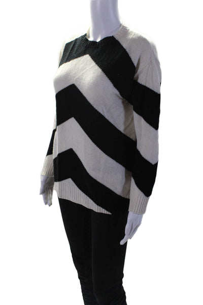 Valentino Womens Long Sleeve Crew Neck Chevron Sweater White Black Wool Size 2XS