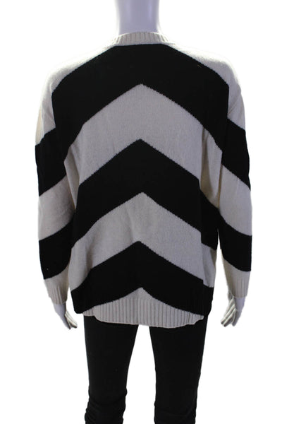 Valentino Womens Long Sleeve Crew Neck Chevron Sweater White Black Wool Size 2XS