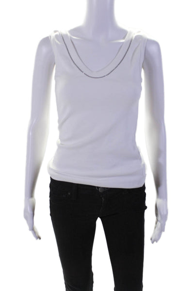 Brunello Cucinelli Womens Ribbed Knit Monili Scoop Neck Tank Top White Small