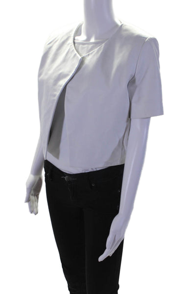 LaMarque Womens Open Front Short Sleeve Leather Jacket White Size Extra Small