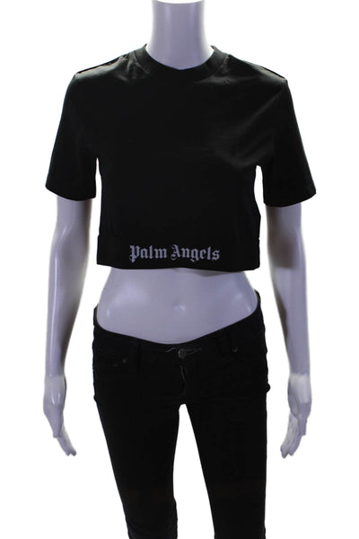 Palm Angels Womens Cotton Black Crew Neck Short Sleeve Crop Tee Top Size S