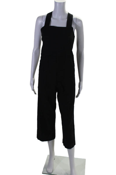 Staud Womens Linen Halter Neck High Rise Jumpsuit Black Size Extra Small