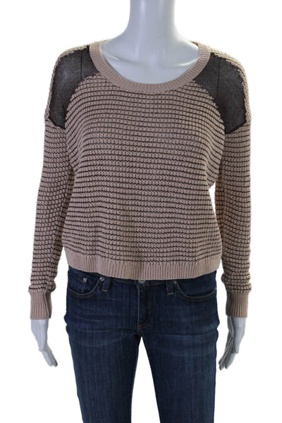 The Kooples Womens Woven Long Sleeves Crew Neck Sweater Pink Brown Size Small