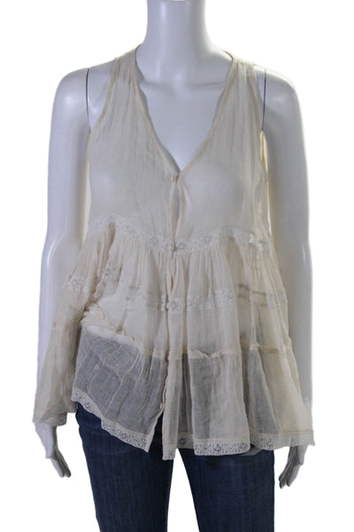 Mes DeMoiselles Paris Womens V Neck Button Down Tank Top White Cotton Size EUR 3