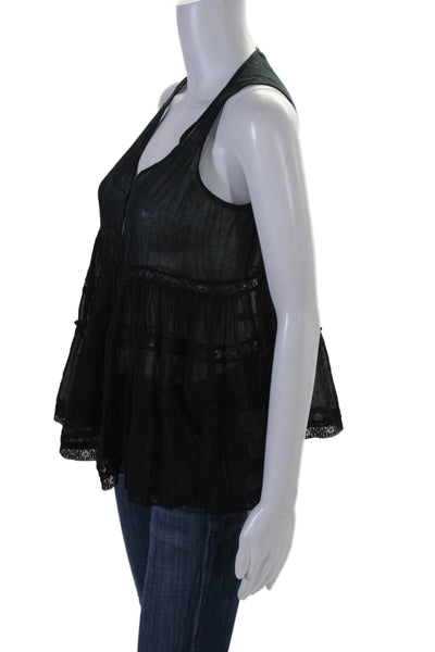 Mes Demoiselles Womens V Neck Button Down Tank Top Black Cotton Size EUR 36