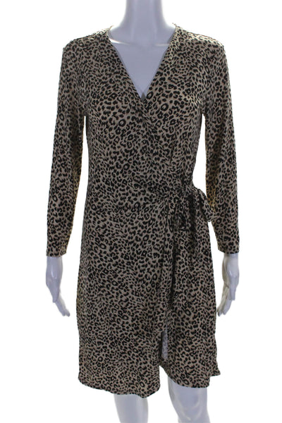 BCBG Max Azria Womens Long SLeeve Animal Print Pullover Dress Beige Medium