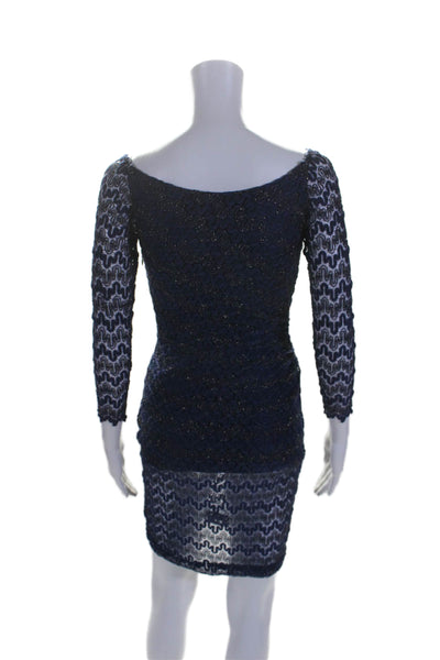 David Meister Womens Long Sleeve Open Knit Mid Calf Dress Blue Size 2