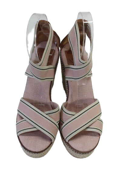 Tory Burch Womens Ankle Strap Open Toe Wedge High Heels Beige Size 7.5