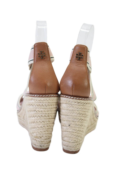 Tory Burch Womens Ankle Strap Open Toe Wedge High Heels Beige Size 7.5