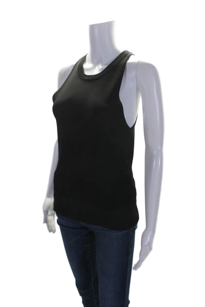 T Alexander Wang Womens Solid Black Scoop Neck Sleeveless Tank Top Size L