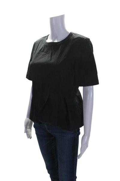 Veronica Beard Womens Cotton Black Crew Neck Zip Back Peplum Blouse Top Size 8