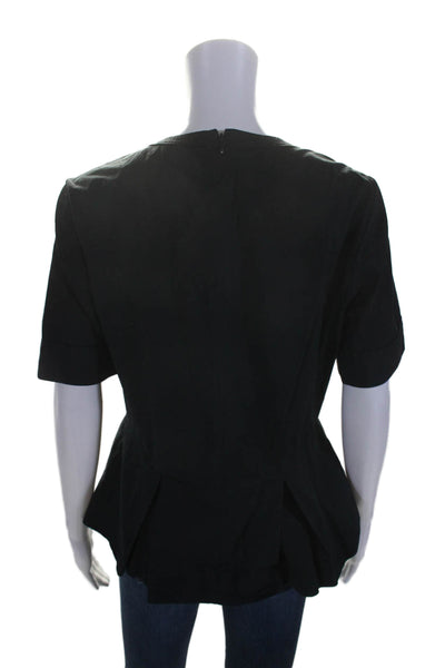 Veronica Beard Womens Cotton Black Crew Neck Zip Back Peplum Blouse Top Size 8