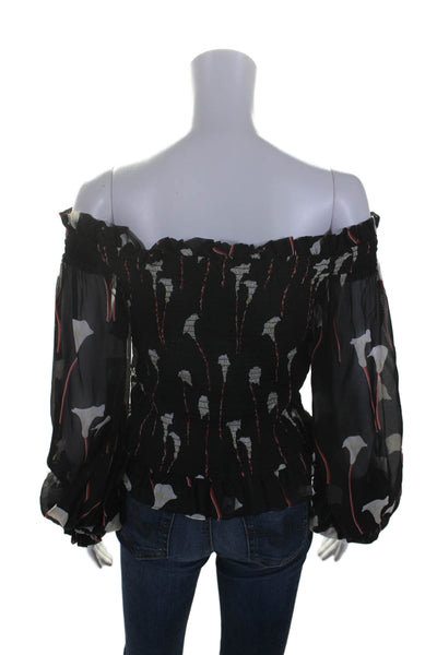 Caroline Constas Womens Black Floral Off Shoulder Long Sleeve Blouse Top Size S