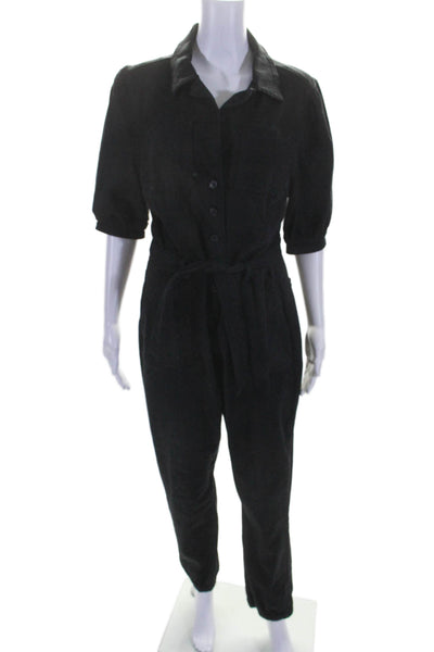 Paige Black Label Womens Cotton Short Sleeve Button Up Overalls Black Size 10