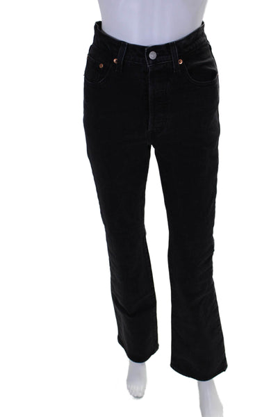 Levis Womens Button Up High Rise Ribcage Boot Cut Jeans Black Cotton Size 24