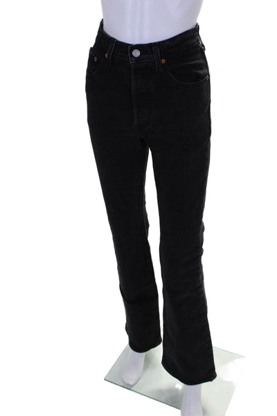 Levis Womens Button Up High Rise Ribcage Boot Cut Jeans Black Cotton Size 24