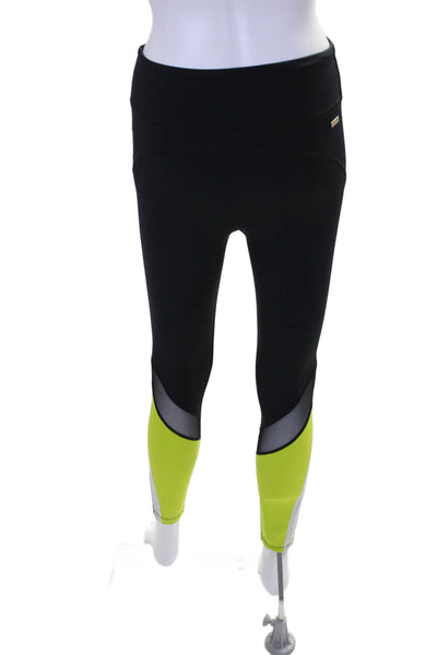 ALALA Womens Pull On Mid Rise Athletic Leggings Black Lime Green Size Small