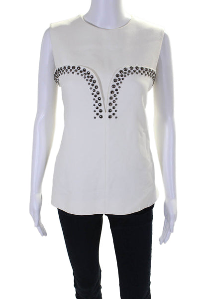 Derek Lam Womens Back Zip Sleeveless Studded Trim Side Slit Top White Size 8