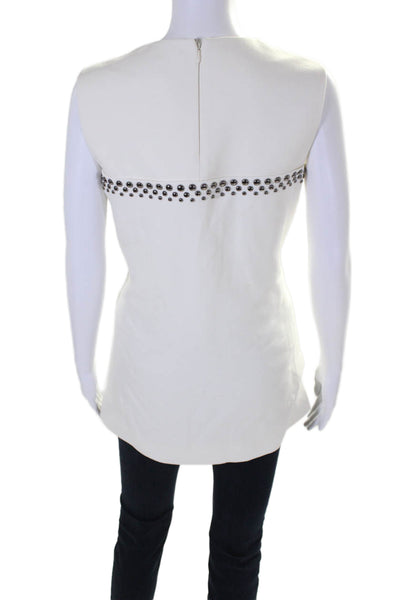 Derek Lam Womens Back Zip Sleeveless Studded Trim Side Slit Top White Size 8