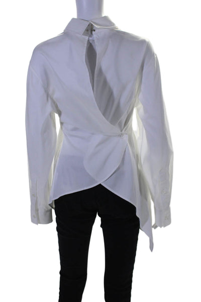 BESFXXK Women's Long Sleeves Double Breast Asymmetrical Shirt White Size XS