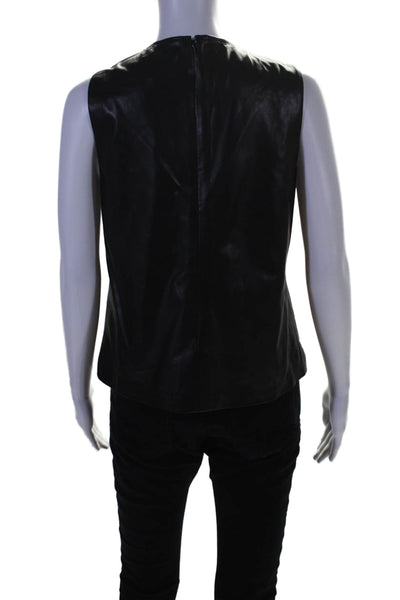 LaMarque Women's V-Neck Lace Up Sleeveless Leather Blouse Black Size S