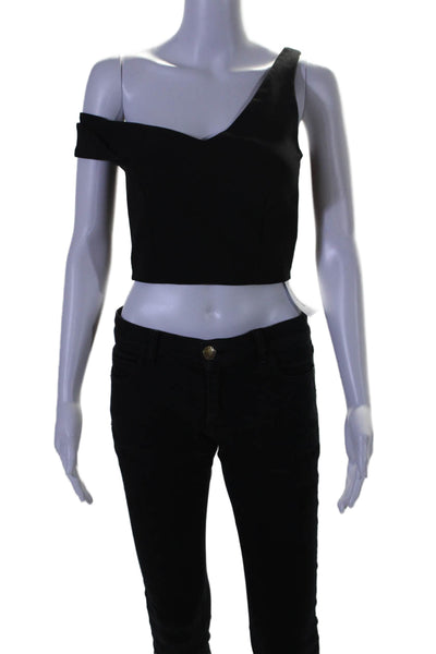 Intermix Women's V-Neck Sleeveless Full Zip Cropped Top Tank Black Size 2