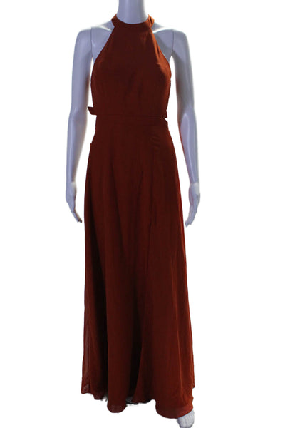 Azazie Women's Sleeveless Empire Waist Flare Maxi Dress Burnt Orange Size 4