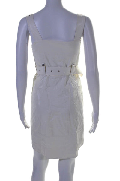 Christian Dada Women's Square Neck Full Zip Belted Mini Dress Cream Size 34