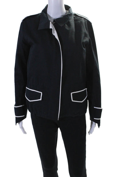 Derek Lam Womens Full Zipper Long Sleeves Jacket Black White Cotton Size 10