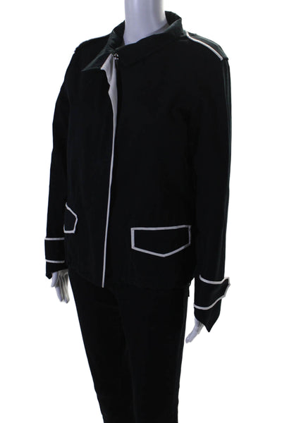 Derek Lam Womens Full Zipper Long Sleeves Jacket Black White Cotton Size 10