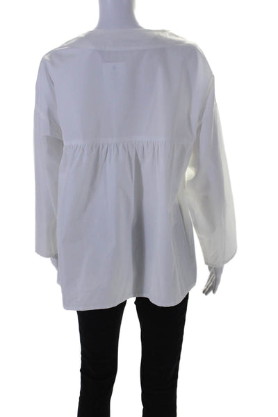 Laboratorio Womens Cotton Square Neck Long Sleeve Babydoll Blouse White Size L