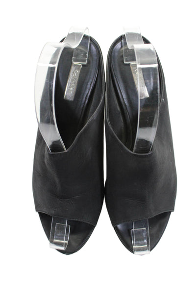 Calvin Klein Collection Womens Leather Slide On Heels Black Size 38.5 8.5