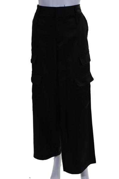 Noli Womens Zipper Fly High Rise Satin Wide Leg Pants Black Size 8