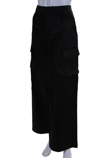 Noli Womens Zipper Fly High Rise Satin Wide Leg Pants Black Size 8