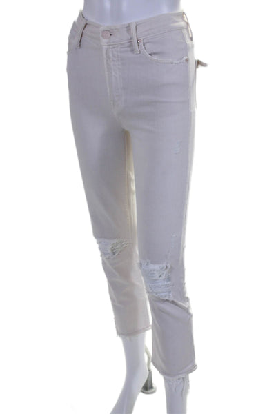 Mother Womens front Zip Tapered leg Distressed Jeans White Size 24