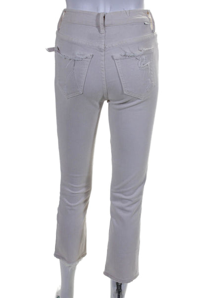 Mother Womens front Zip Tapered leg Distressed Jeans White Size 24